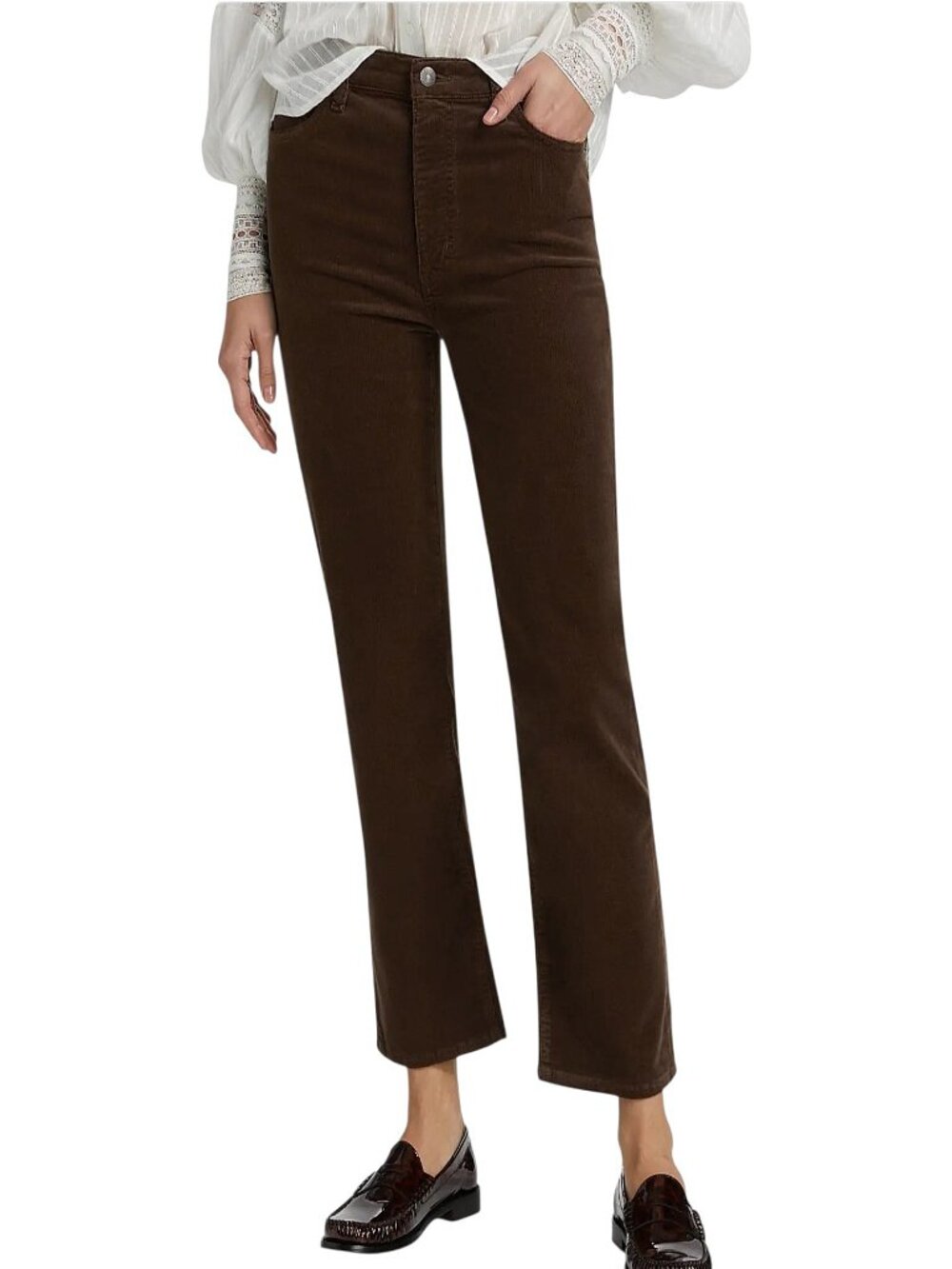 Frame NWOT Le Sleek Straight Corduroy High-Rise Crop Ankle Pants Brown - 29x28